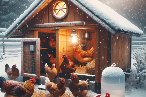 A cozy and picturesque chicken coop in a winter setting, depicting the theme of the article 'Essential Tips for Caring for Chickens in Winter.png